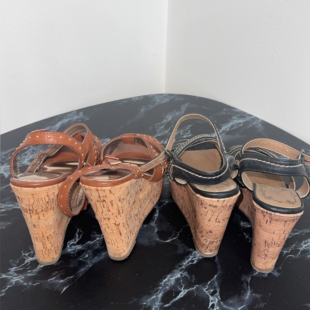 Soda Women's Wedge Sandals Brown Sz 7.5 & Jellypop Black Wedge Sz 7 LOT OF 2 - Picture 11 of 13
